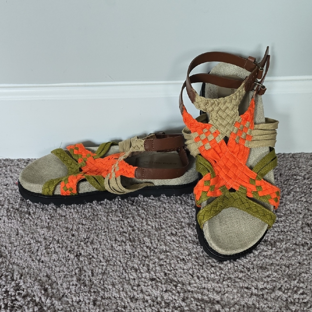 Alberta Ferretti double buckle straps- criss-cross weaved-canvas sandals-41